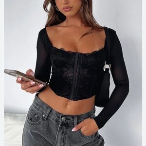 White Fox Black Lace Long Sleeve Corset Top